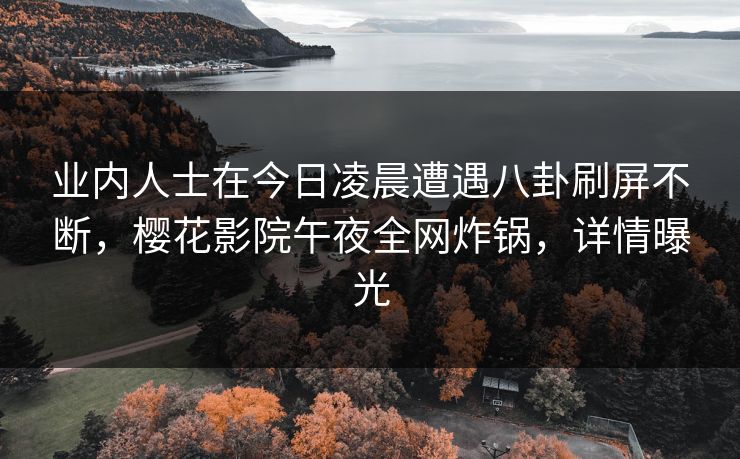 业内人士在今日凌晨遭遇八卦刷屏不断，樱花影院午夜全网炸锅，详情曝光