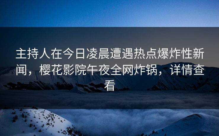 主持人在今日凌晨遭遇热点爆炸性新闻，樱花影院午夜全网炸锅，详情查看